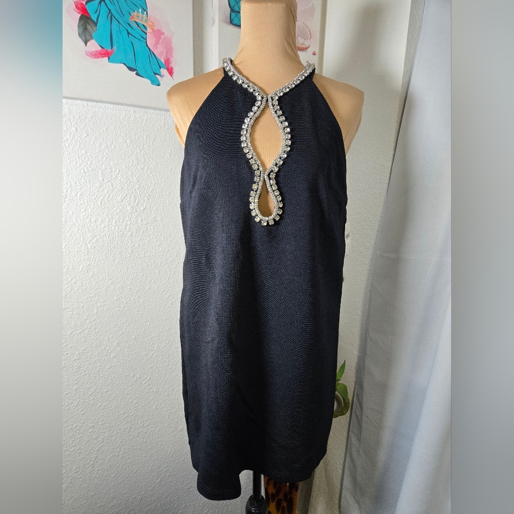 Maeve Blue and Black Cut Out Embellished Mini Dress